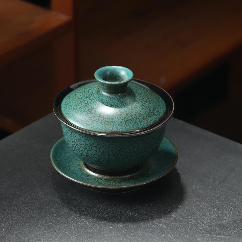 Retro Japanese Green Glaze Teapot with Side Handle - Ceramic Kung Fu Tea Set for Home Use