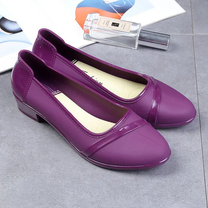 Fashionable Korean-style Adult Low-top Waterproof Shoes Short Tube Rain Shoes Mid-heel Anti-slip Rainboots Kitchen Work Shoes