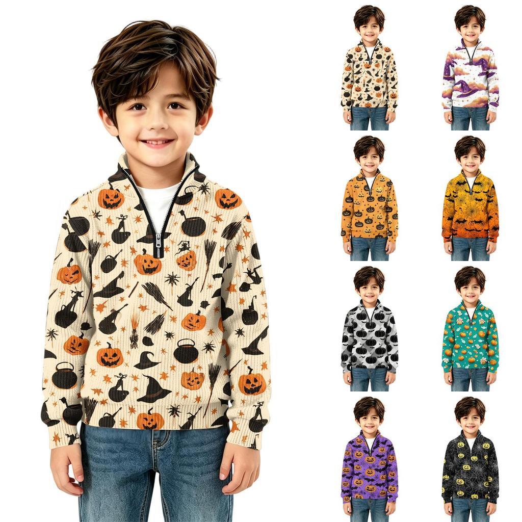 Kids Halloween Print Knit Sweatshirt Pullover Top