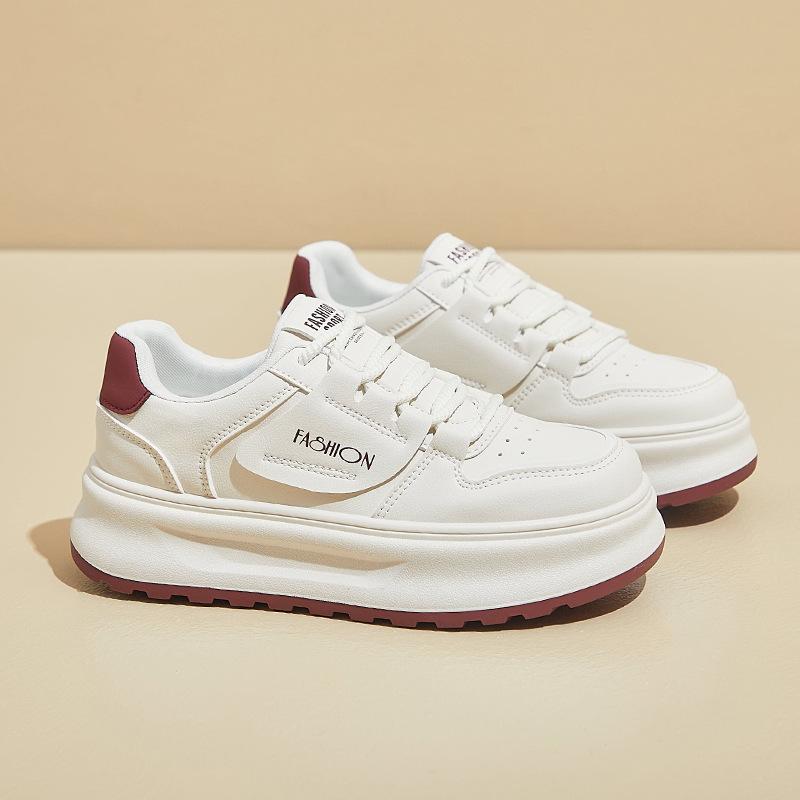 Casual Chunky Platform Sneakers for Women Anti-Slip PU Leather Walking Shoes Women's Comfortable Lace-Up Running Shoes Breathable Work Tennis Sneakers