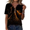 Women's Casual V Neck Short Sleeve Button Front T Shirt Halloween Themed Graphic Print Top Lightweight Comfortable Fit