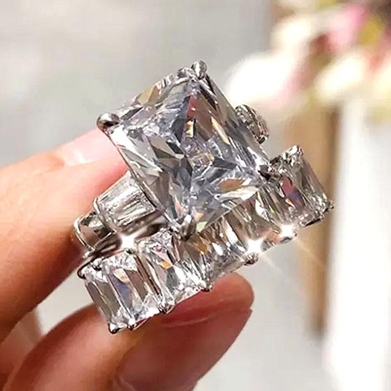 Luxury Trendy Square Cubic Zirconia Promise Rings for Women 2Pcs Set Silver Color/Gold Color Wedding Rings Hot Jewelry