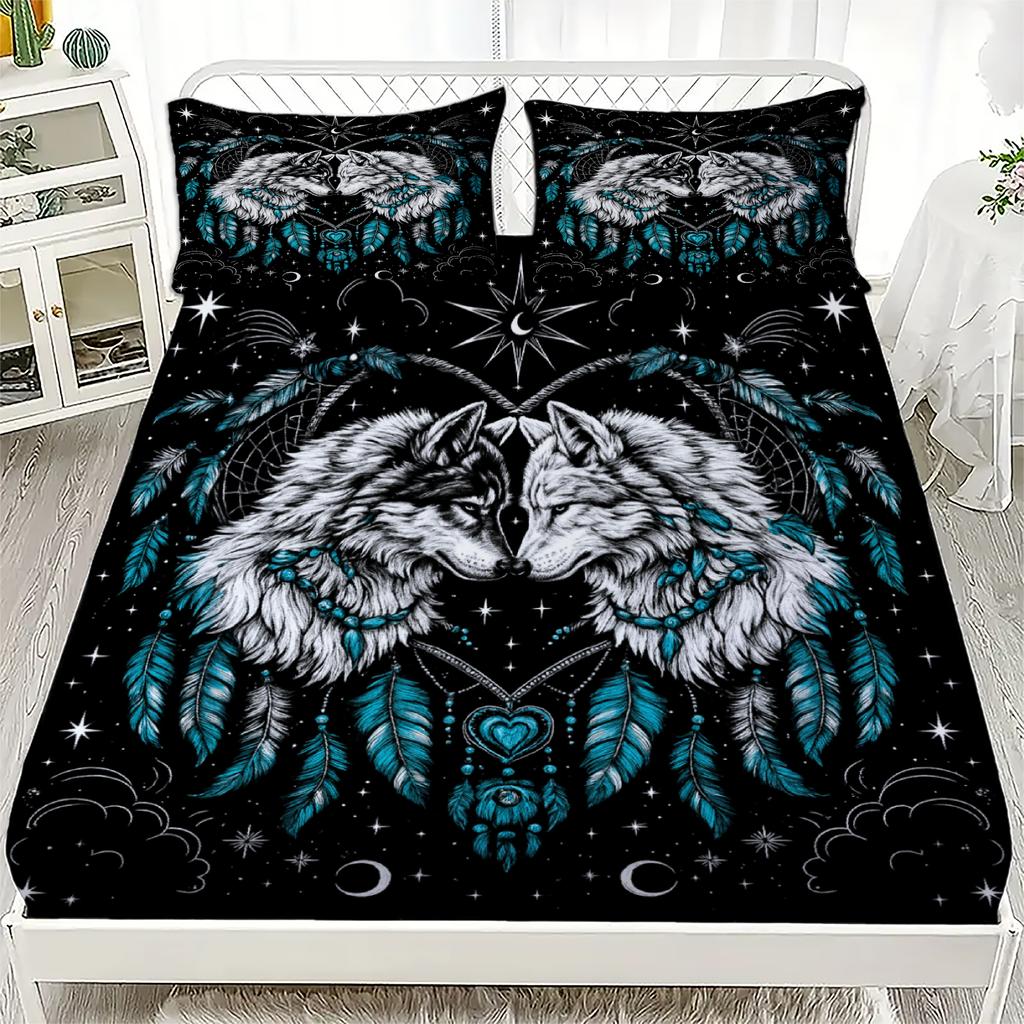 1pc Forest Wolf Fitted Sheet 100% Polyester Durable Bed Sheet NO Pillowcases for Home Bedroom Decor Boys Birthday Gifts