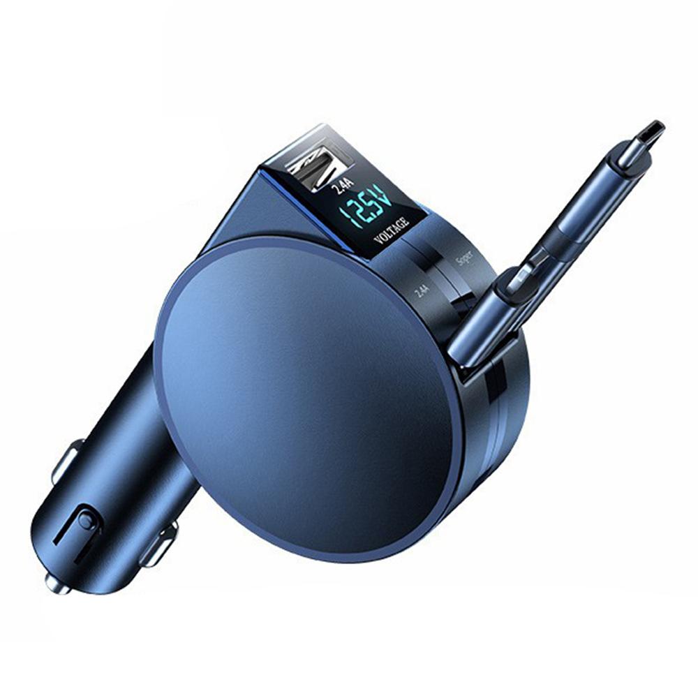 

PT-8 60W High Power LED Display Car Charger Cigarette Lighter Adapter with iP/Type C Retractable Cables Black