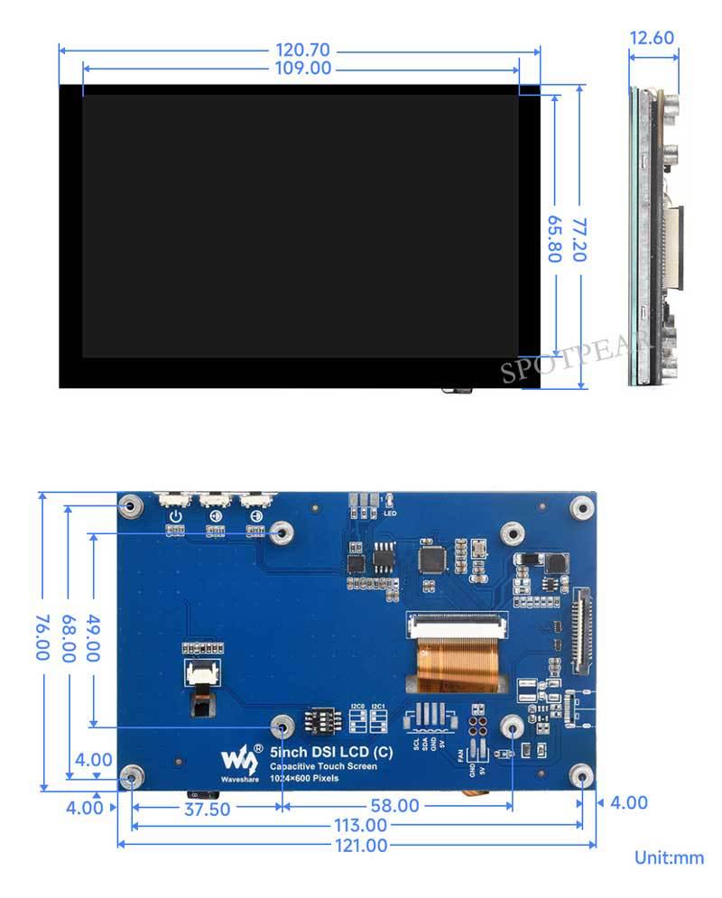 5-Zoll Raspberry Pi MIPI DSI Touchscreen-Display, 1024x600