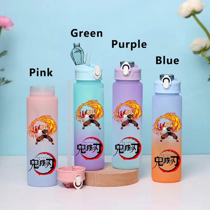 750ML Demon Slayer Cartoon Plastic Gradient Water Cup Portable Leak Proof Water Bottle Student Outdoor Sports Travel Water Cup