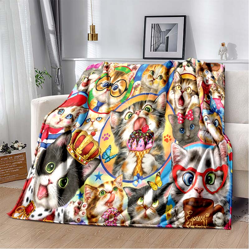 

Anime cartoon cute cat printed blanket flannel sofa bed cover warm office travel oversized exquisite bedding gift soft blanket 75x90cm