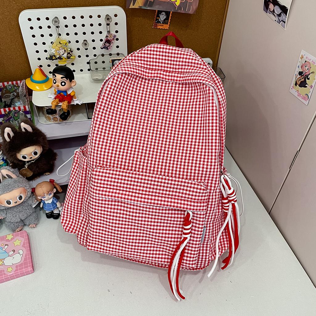 Schoolbag Japanese idyllic versatile student backpack women's small fresh plaid casual simple schoolbag travel backpack