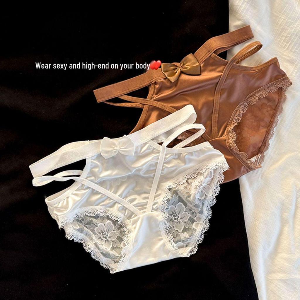 Lace Satin Low Waist Women's Briefs - Sexy French Style with Thin Straps