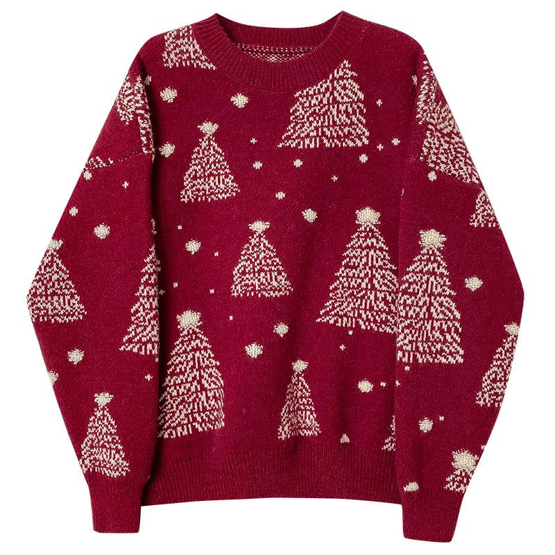 Women s 2025 Autumn/Winter Red Knit Pullover Sweater - New Korean Retro Style, Loose Fit. XS красный