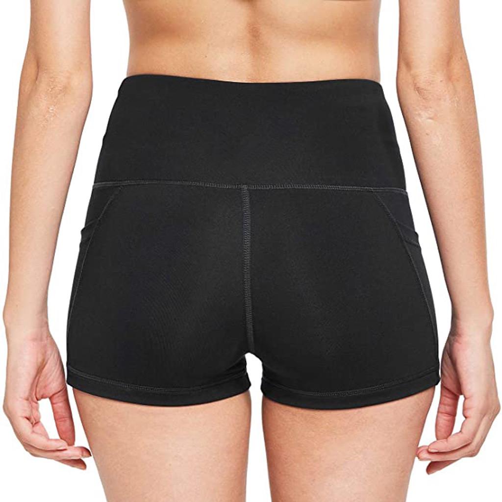 Women High Waist Yoga Pants Side Cell Phone Pockets Sports Shorts Leggings Pants