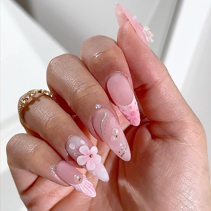 Short Almond Press on Nails Halloween Fake Nails Gothic Bat Acrylic Nail Cute Ghost False Nail with Purple Glitter Design Goth Halloween Nails Press
