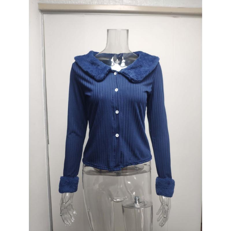 Top Invernali da Donna a Maniche Lunghe Sexy con Collo in Pelliccia Giacca a Maglia Top