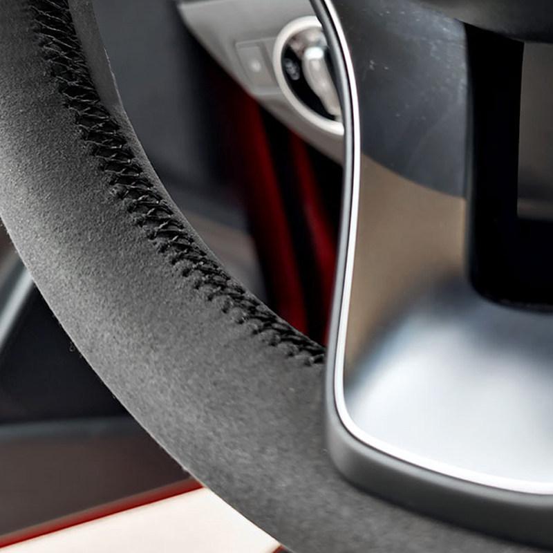 Black Car Accessories Steering Wheel Suede Leather Cover For Volvo S60 V60 XC60 - XC90 2016- S90 17-21 V90 17-20