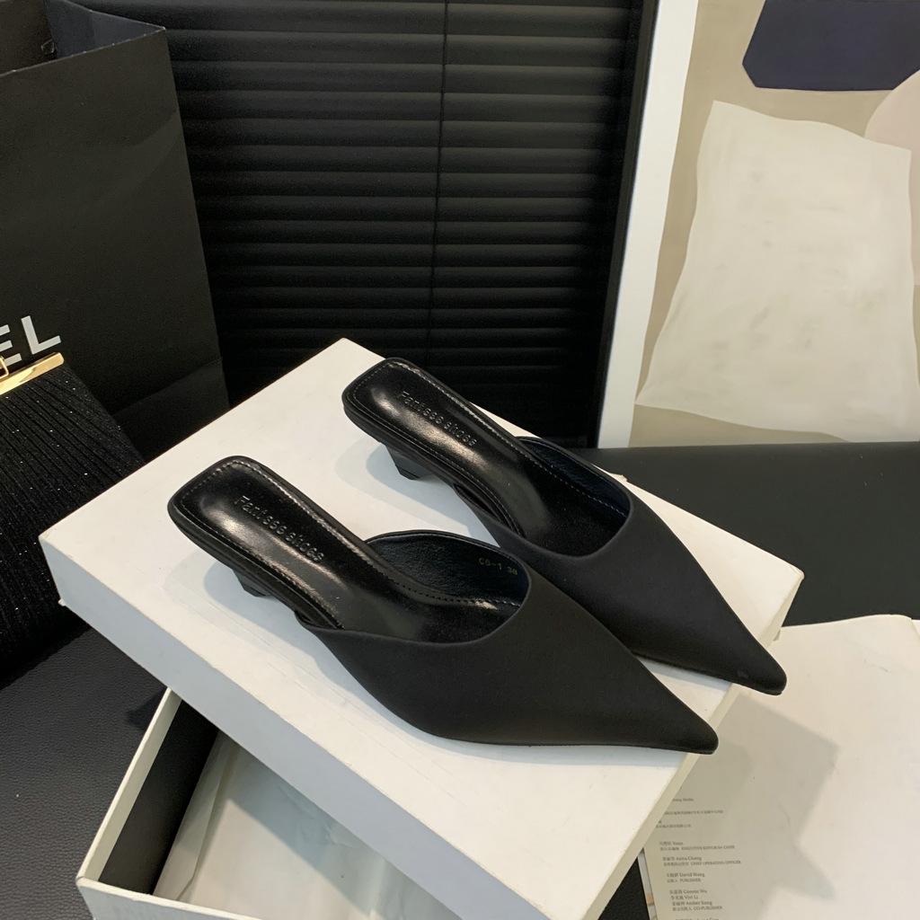 Feeling~ Fairy Pointed Head High Heels Women's Thin Heels Spring and Summer New Sexy Bag Head Korean Version Half Slippers Women's Outer Wear