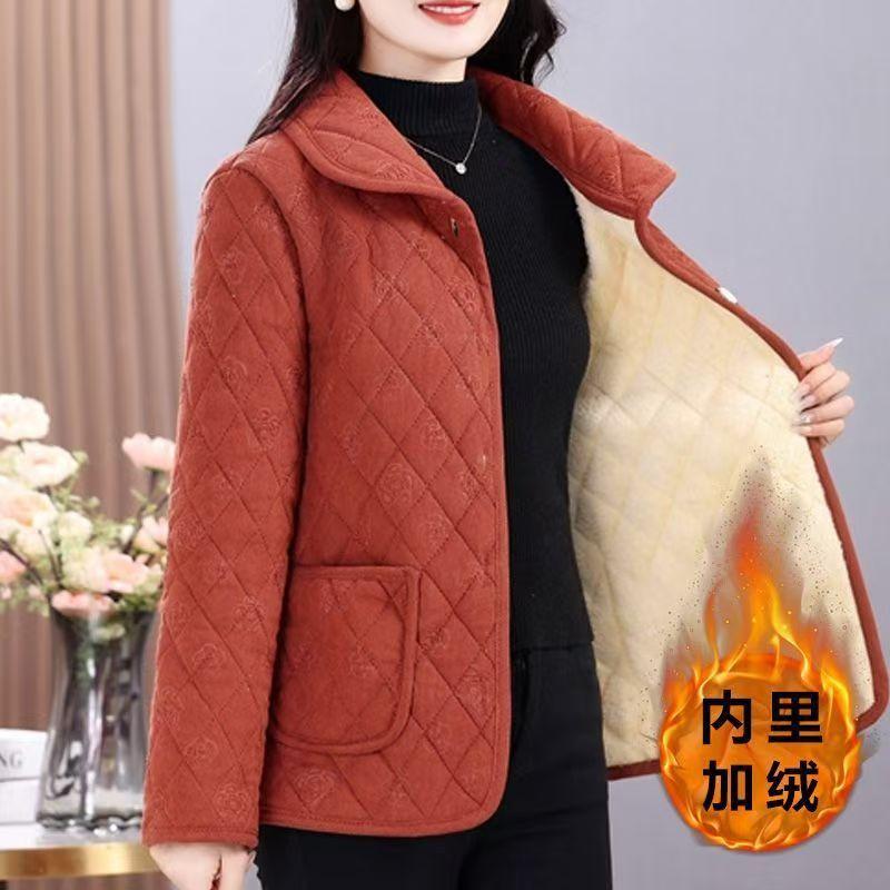 Winter lockere warm gefütterte Fleecejacke für Mütter mittleren und höheren Alters Stilvolle verdickte Baumwolljacke Damen Herbst- und Winter-Baumwolljacke