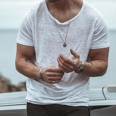 Camiseta fina de verano para hombre, color liso, holgada, casual, cuello redondo, camiseta básica