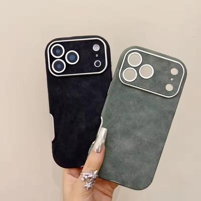 Funda Protectora de Cuero Gamuza de Lujo para iPhone 17 16 15 14 13 12 11 Pro Max Plus Negocios Mate Antigolpes Chapado Cubierta Redonda