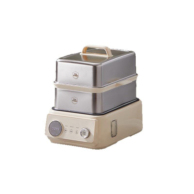 Dual Voltage Electric Steamer & Hot Pot, 10.5L Capacity, Double-Layer Insulated Cooking Pot.