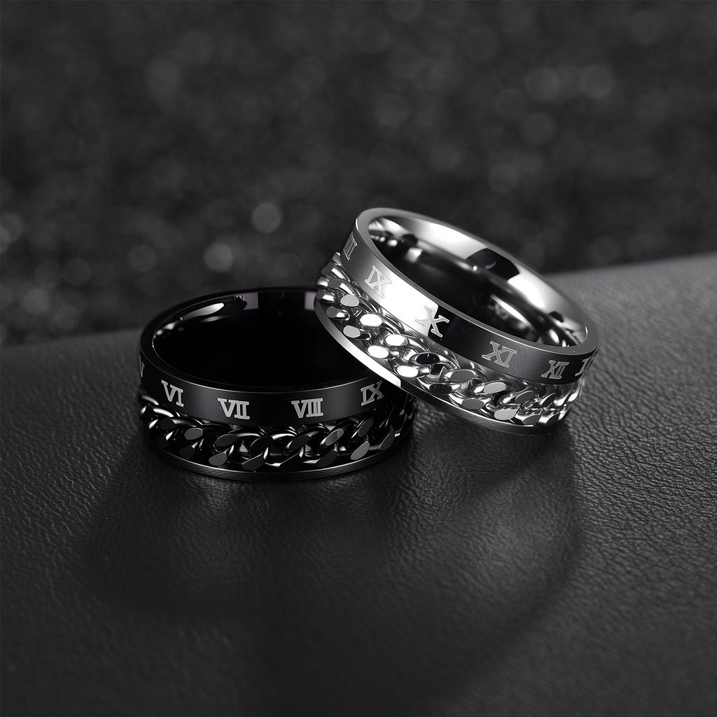 European and American Roman Numeral Ring, Rotatable Chain Ring, Stress-reducing Men's Hand Jewelry