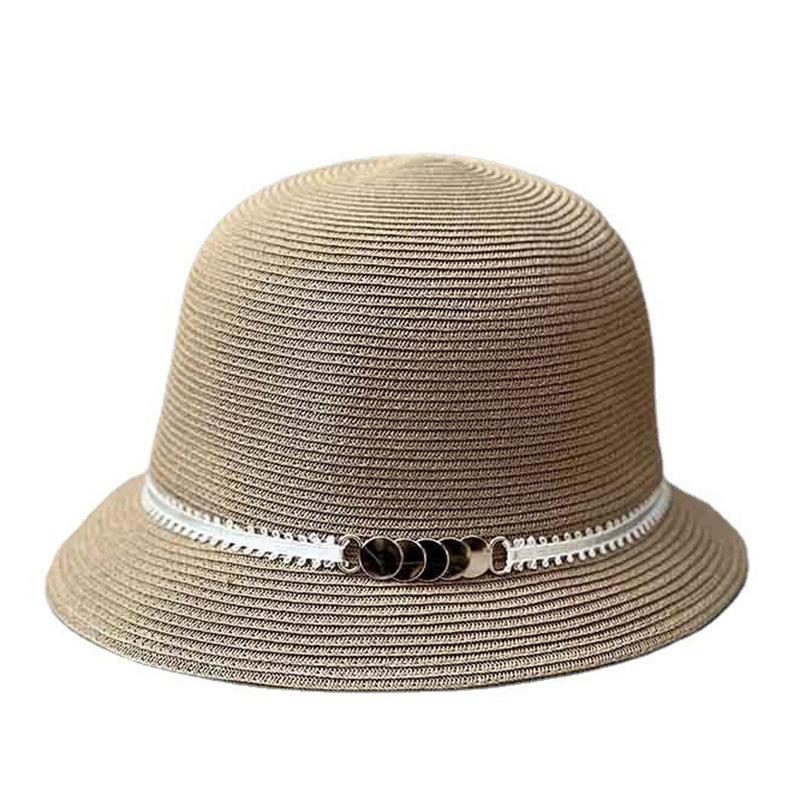 Spring And Summer Japanese Bucket Hat Straw Hat Women'S Short Brim Sun Protection Visor Hat Sequined Decorative Basin Hat Shows Small Face