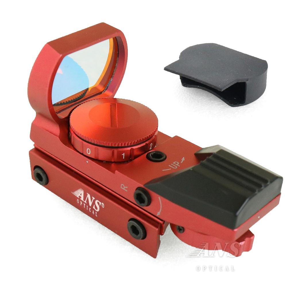 ANS Optical Lightweight Open Dot Sight with Red Multi-Reticle, 4 Shapes, 7 Red Levels, and Ruby Lens for Airsoft