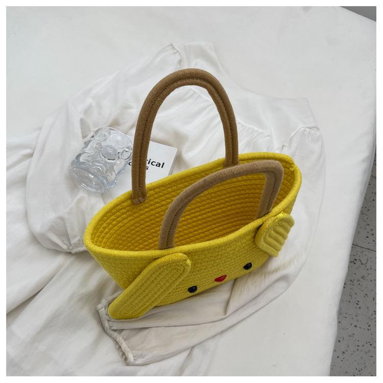 Cartoon Shape Cotton Rope Woven Handbag Cute Cotton Rope Woven Bag Daily Travel Cartoon Cotton Rope Bag Tote Bag
