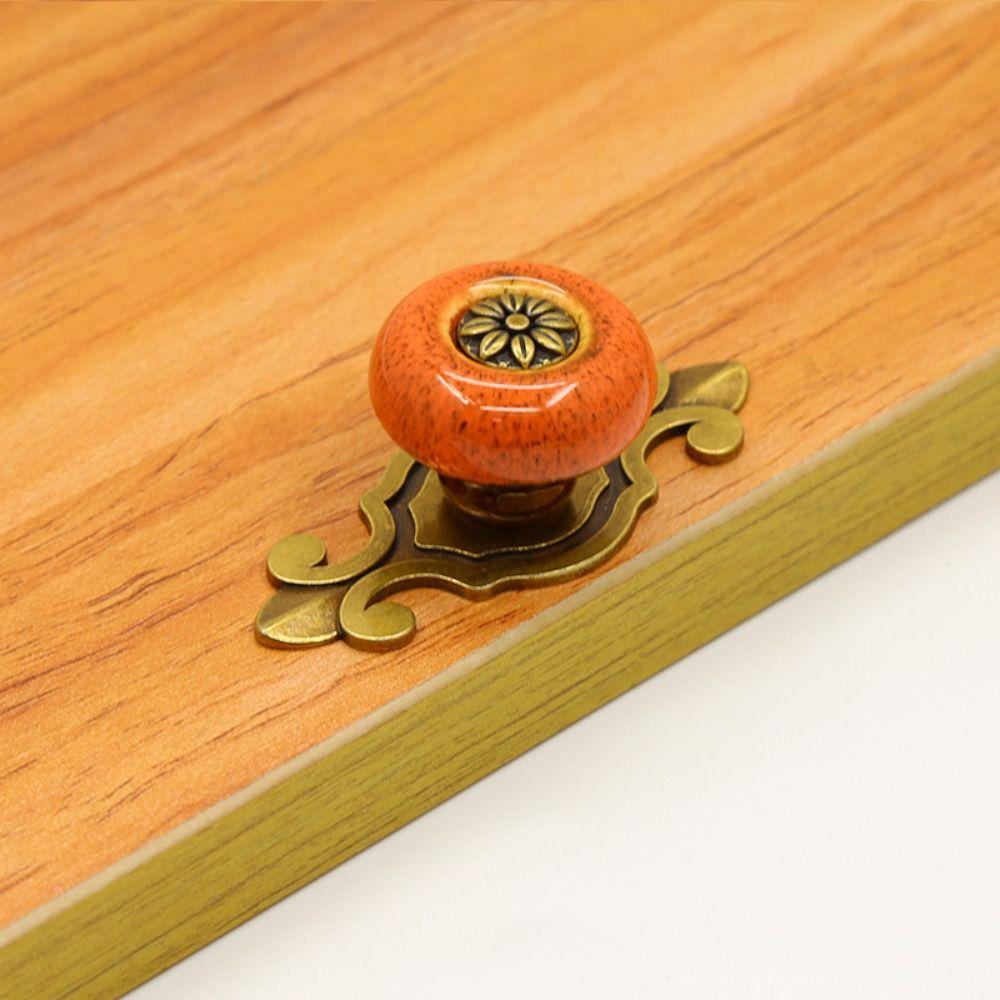 Ceramic Door Knob Ethnic Style Drawer Knobs Vintage Flower Pull Handle Wardrobe