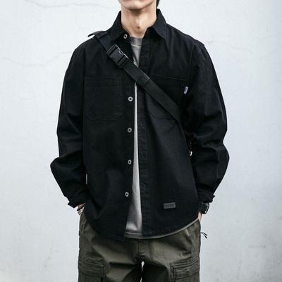 Japanese Vintage Work Shirt Men's Long Sleeve Loose Pocket Casual Single Breasted Shirts