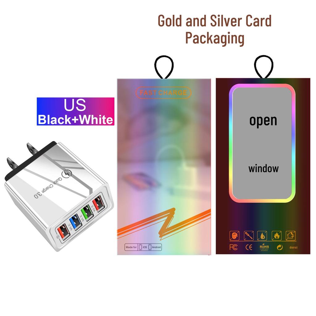 4-Port 5V 3A USB Power Adapter, US/EU Standard, Mobile Charger