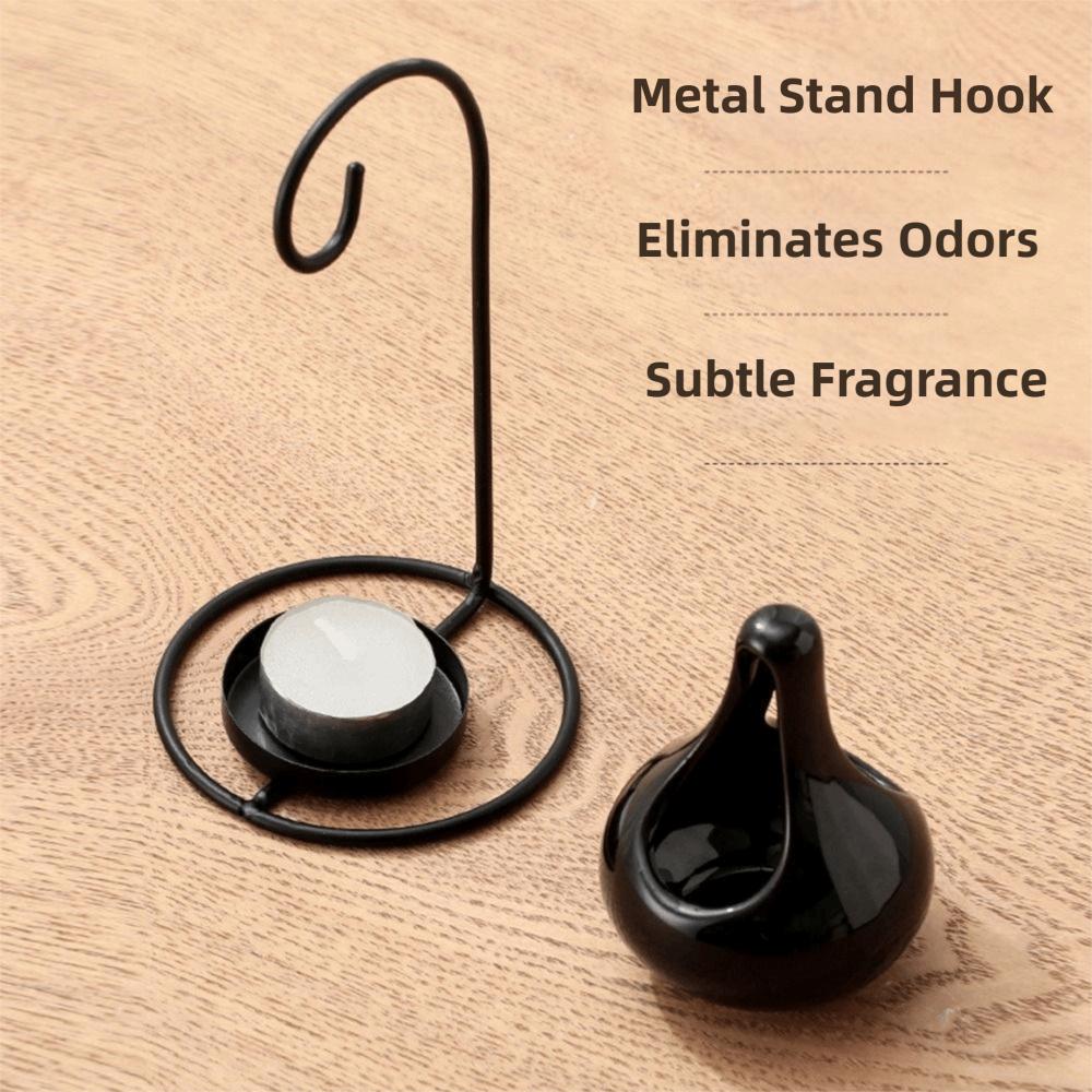 Creative Essential Oil Stove Fragrance Diffuse Vintage Ceramic Tealight Holder Decorative Iron Frame Hanging Aromatherapy Burner