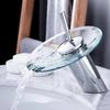 Waterfall Bathroom Sink Faucet 1 Handle Single Hole Glass Basin Tap Water Switch