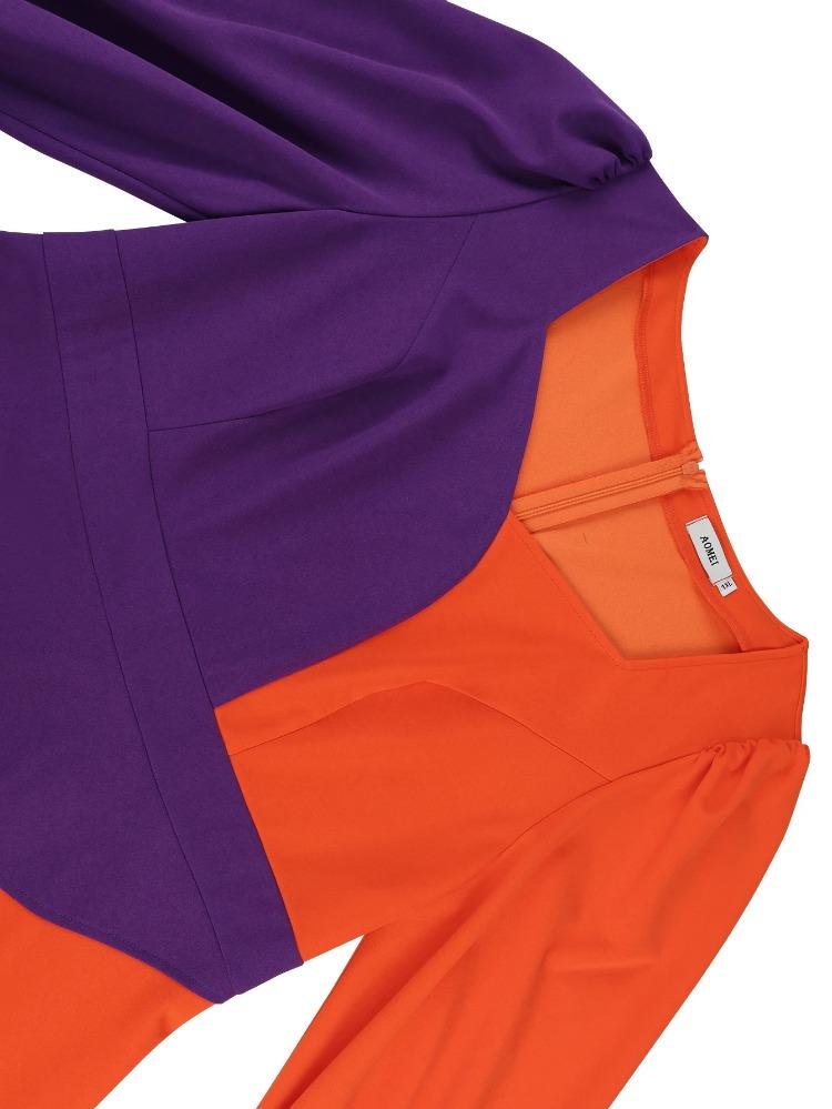 Elegant Women Plus Size Color Block Bodycon Dress Sweetheart Neck Long Lantern Sleeve Office Work Church Wedding Guest Gowns