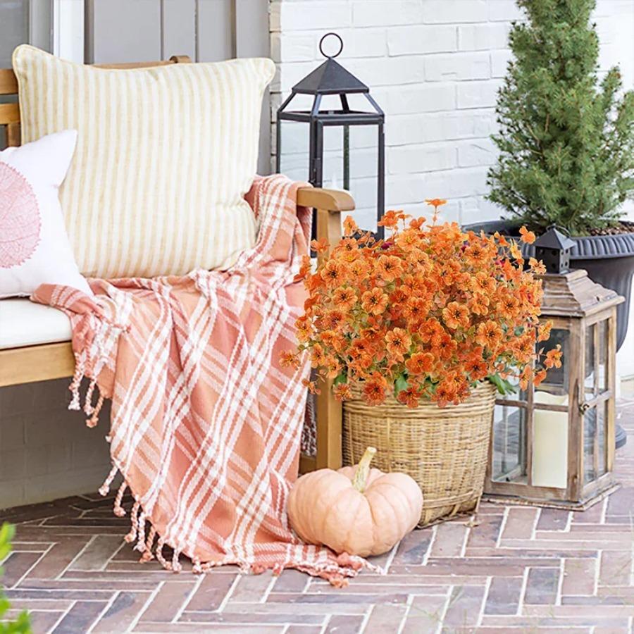 Autumn Orange Artificial Eucalyptus Bouquet, Fake Flowers for Home Garden Wedding Decor, Mother's Day Gift & Room Decoration