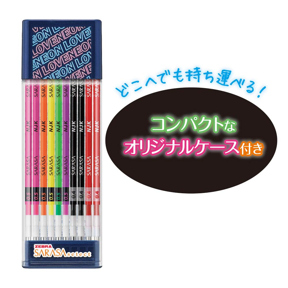 Zebra Gel Ballpoint Pen Refills Neon NJK-0.4/0.5 Colors, 10-Color Set, SE-RNJK518-NO