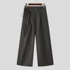 INCERUN Men Bandage Zip-up Waist Long Wide Leg Pants Casual Pockets Trousers