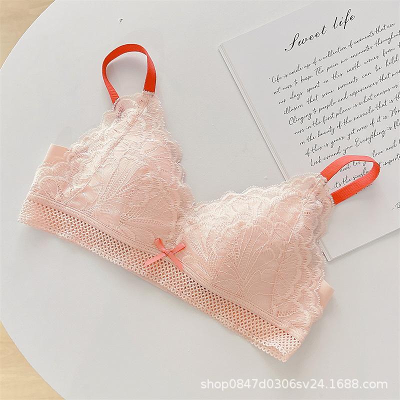 French underwear women's thin summer big breasts show small breasts gather sexy lace bra cover
