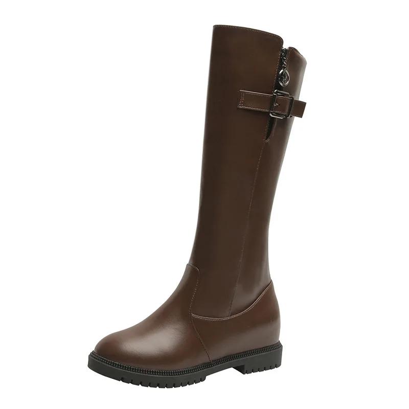 Women's Boots New Round Toe Low Heel Warm Shoes Autumn and Winter Black Fashion Zipper Women's Knight Boots Shoes