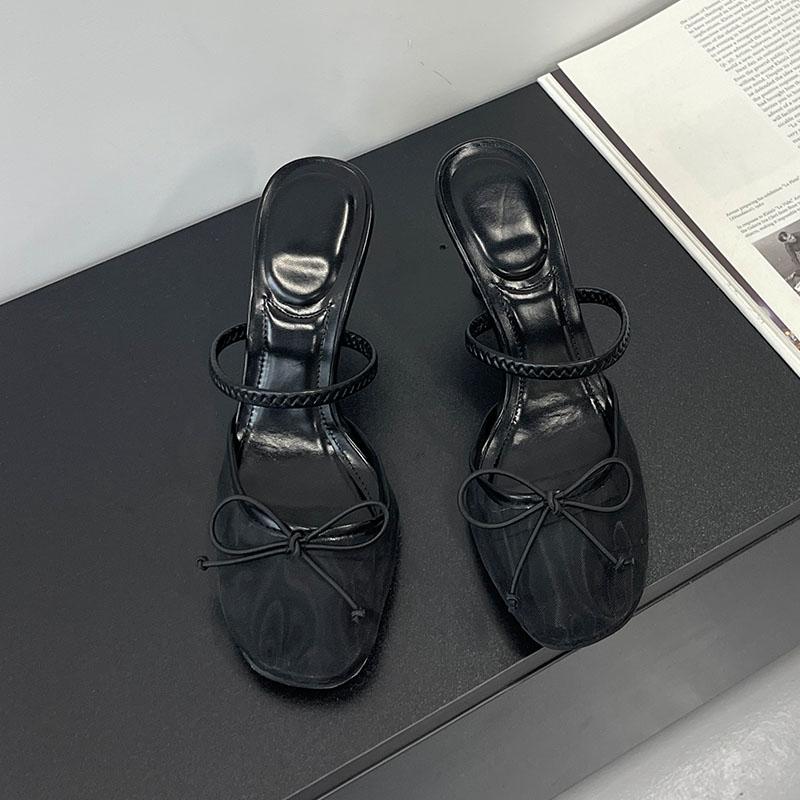 Fashion Fashion Butterfly-Knot Ladies Pumps Heels Shoes Female Slides Mesh Breathable Footwear Elegant Women Heeled Shoes Big Size 43