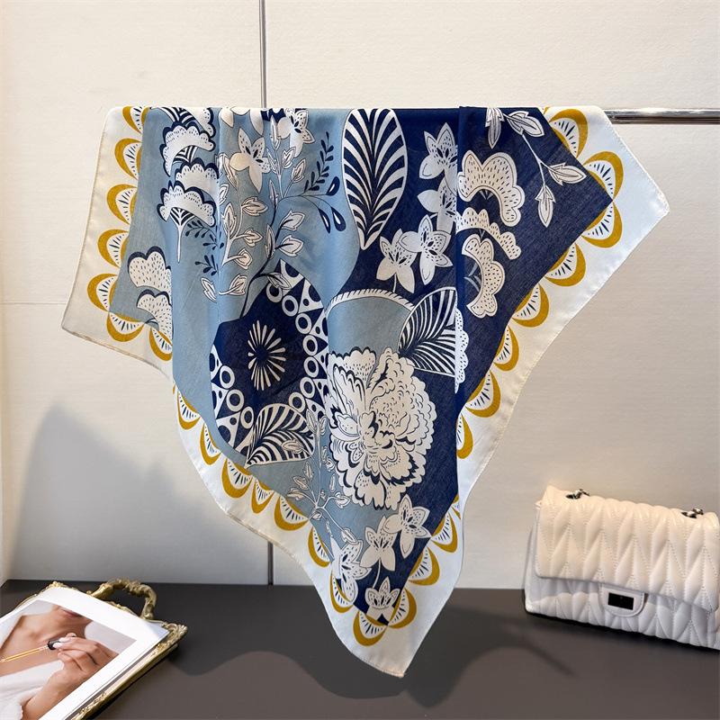 

Luxury Print Square Scarf For Women Cotton Linen Feeling Neck Scarf Shawl Warp Elegant Neckerchief Bandanas Ladies Hijab 68X68CM