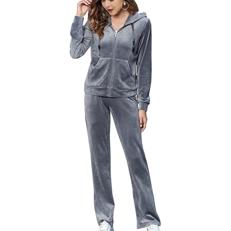 

2025 Autumn/Winter Gold Velvet Zipper Hoodie & Wide-Leg Pants Set Small