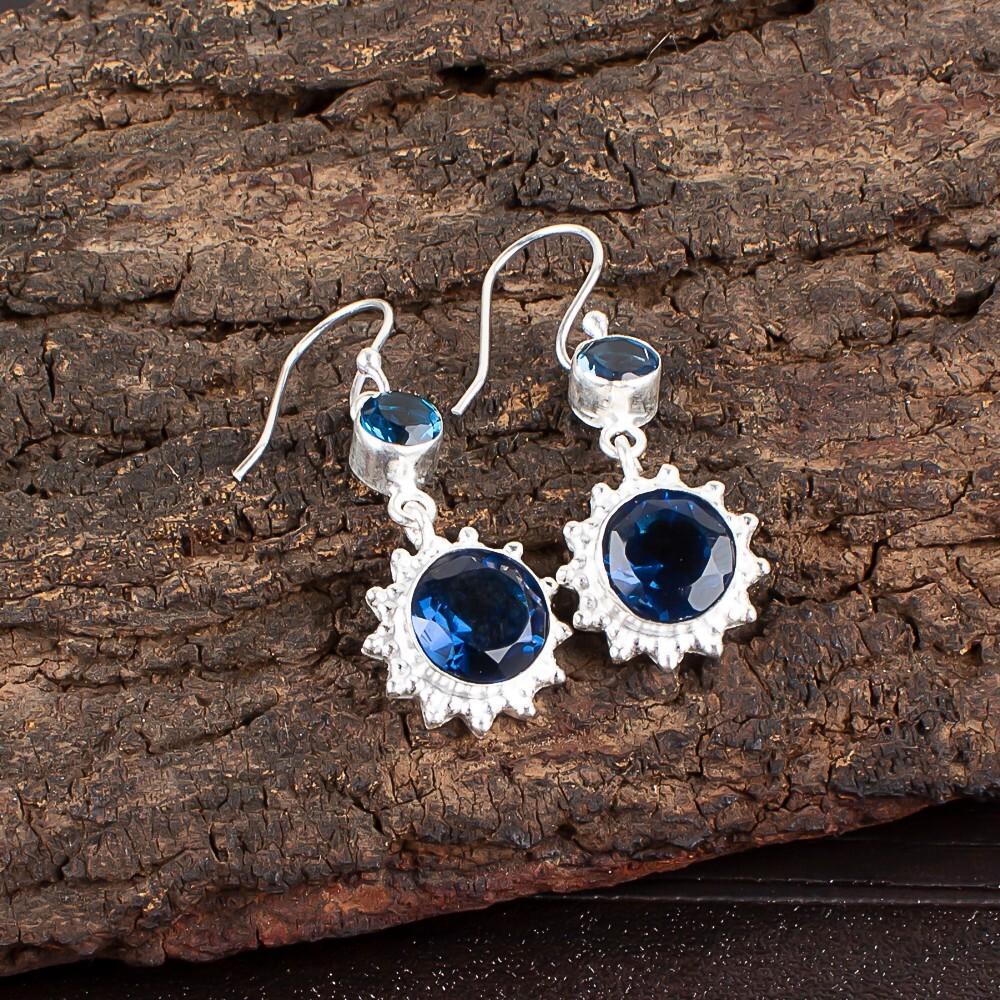 London Blue Topaz Gemstone 925 Sterling Silver Jewelry Handmade Earrings 1.80" EE-13-8