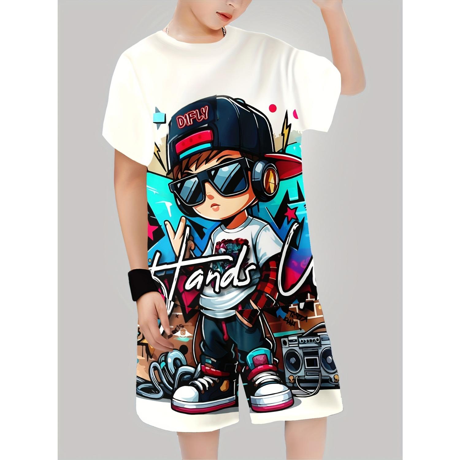 

Boys trendy 3D printed clothing, boys outdoor set, casual and versatile, suitable for outdoor sports 13-14 Years