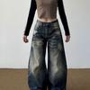 Jeans Américains Vintage Coupe Ample Extra Long Taille Basse Jambe Large pour Femmes