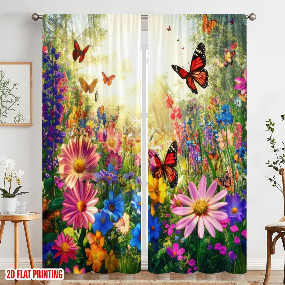 2pcs,2D plane printing Curtains Butterfly Bliss(2) Durable Polyester (without rod) Holiday Perfect for Living Room & Office