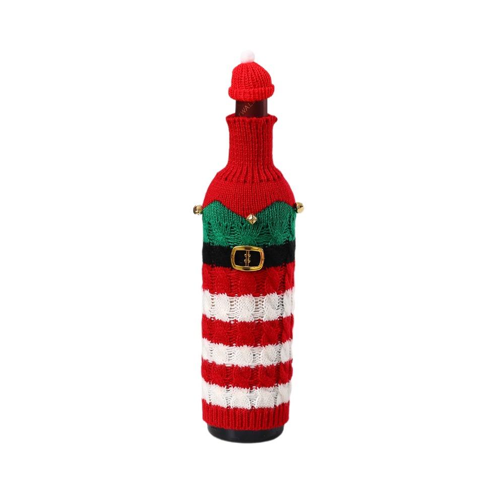 Elk Wine Bottle Cover with Mini Santa Hat Beer Bottle Cover Christmas Knitted Bottle Cover Gift