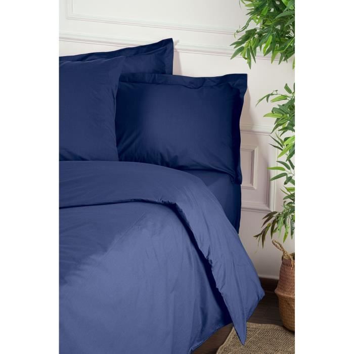 Parure de lit - 1 housse de couette 220 x 240 cm + 2 taies d'oreiller 60 x 60 cm - 100% coton renforcé - Bleu