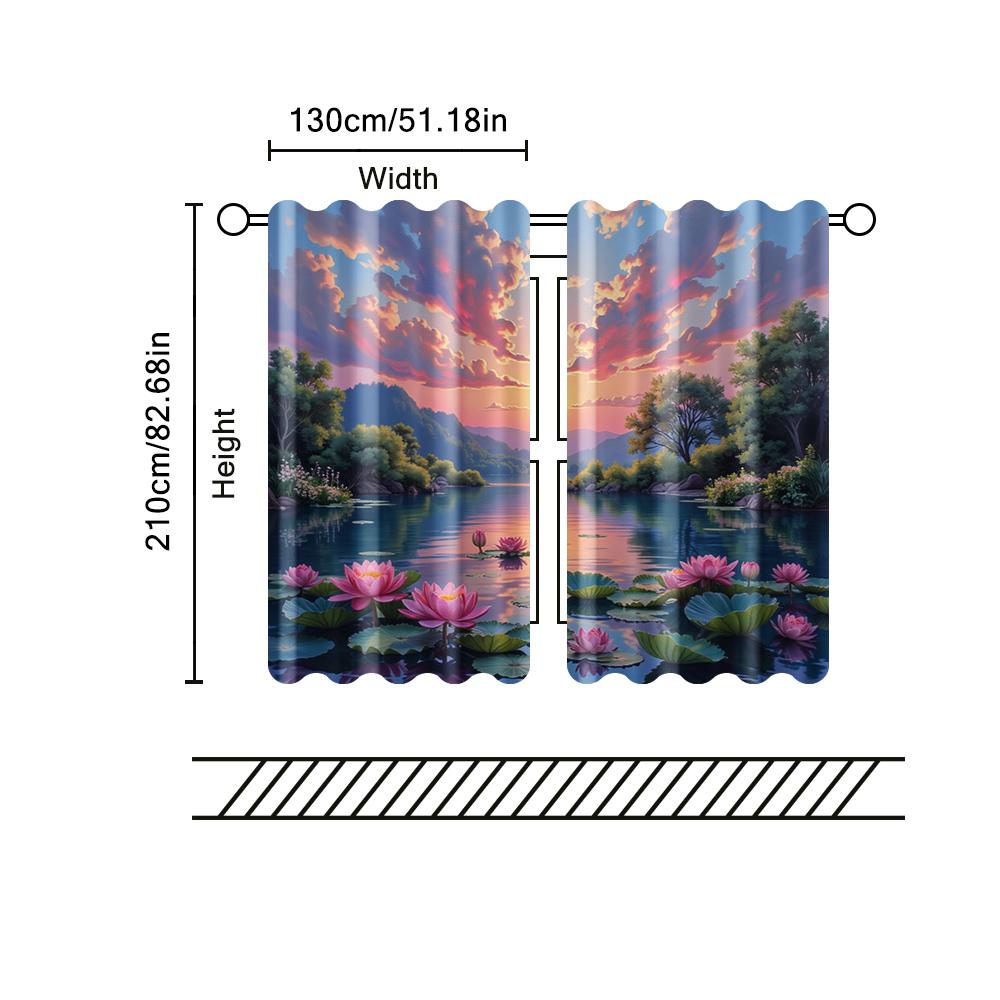 2 Pcs   Filtering Curtains (excluding Rods   Non-movable   Without Batteries) daysWater Lilies for Use In Bedrooms and Living Rooms