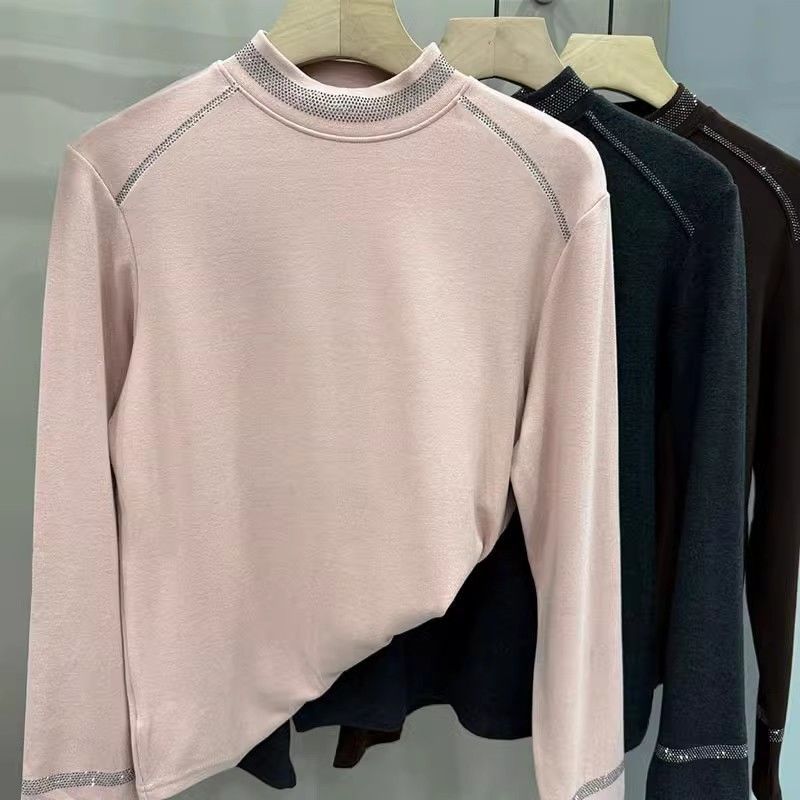 Hot Diamond German Velvet Semi-turtleneck Long Sleeve Bottom Shirt Women's Autumn and Winter New Foreign Style Clothing
