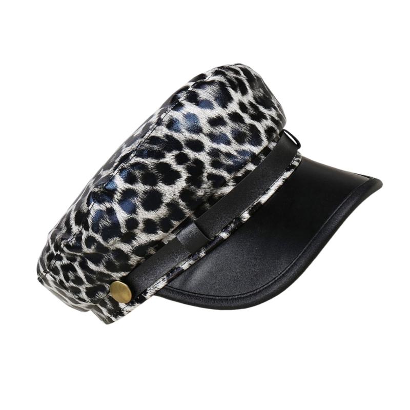 Flat Cap PU Leather Leopard Print Sun Breathable For Outdoor Use Riding Fashion Seamless Construction